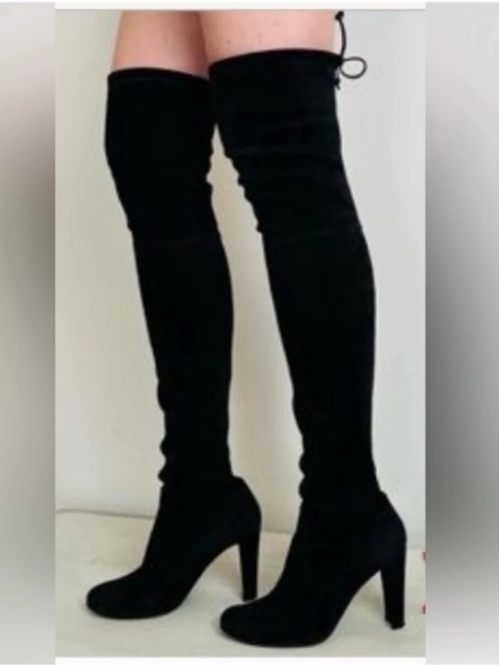 Stuart Weitzman Highland Over-the-Knee Black Suede Heeled Boots Fashion Size 6.5